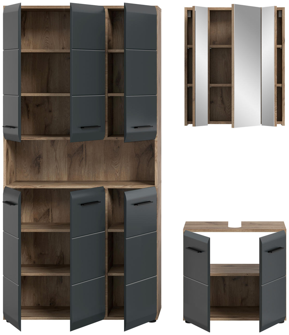 BADEZIMMER 3-teilig  in 150 cm  - Eiche dunkel/Schwarz, Basics, Holzwerkstoff/Kunststoff (150cm) - MID.YOU