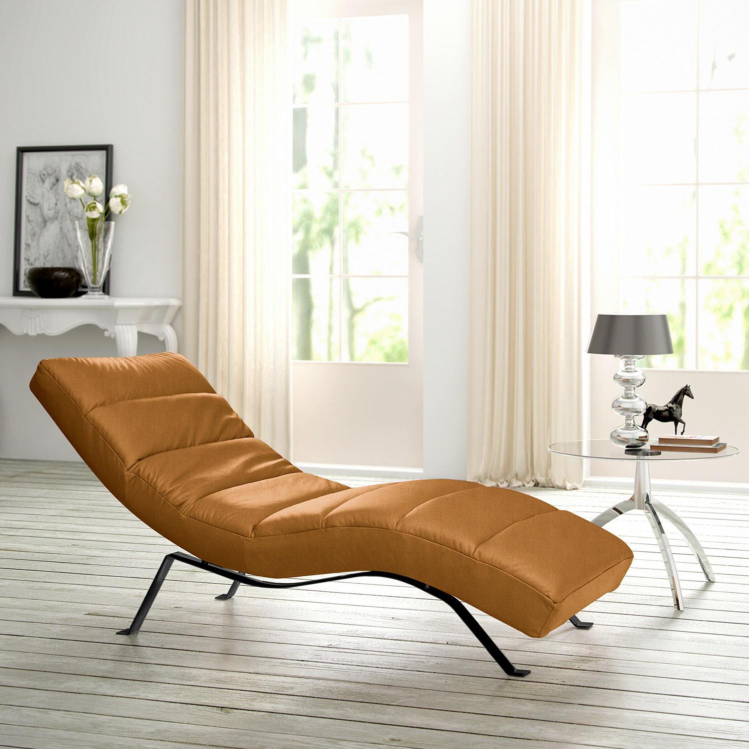 RELAXLIEGE SWING Mikrofaser Cognac  - Cognac/Schwarz, Design, Textil/Metall (65/65-95/171cm) - Livetastic