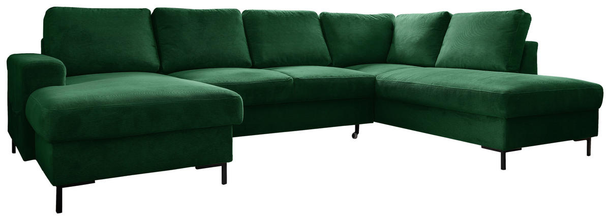 WOHNLANDSCHAFT Smaragdgrün Cord  - Smaragdgrün/Schwarz, Design, Textil/Metall (148/303/197cm) - MID.YOU