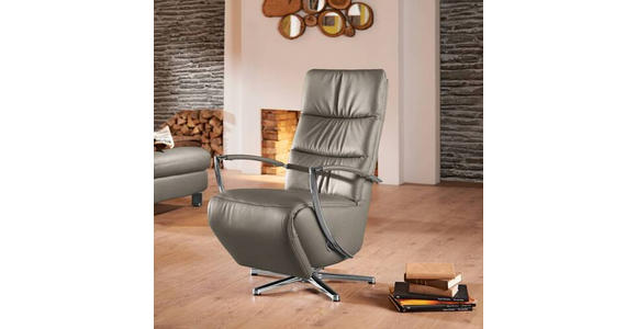 RELAXSESSEL in Leder Graubraun  - Chromfarben/Graubraun, Design, Leder/Metall (64/112/80cm) - Cantus