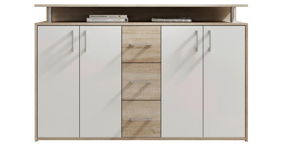 SIDEBOARD Weiß, Sonoma Eiche  - Silberfarben/Weiß, KONVENTIONELL, Holzwerkstoff/Kunststoff (139/90/34cm) - Carryhome