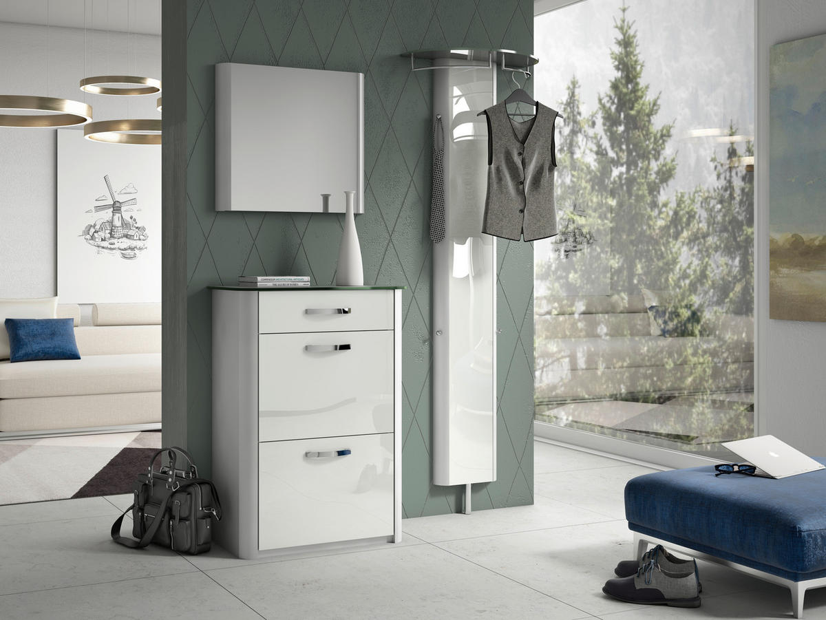 GARDEROBE 3-teilig  in 150/192/34 cm  - Weiss/Alufarben, Design, Glas/Holzwerkstoff (150/192/34cm) - Moderano