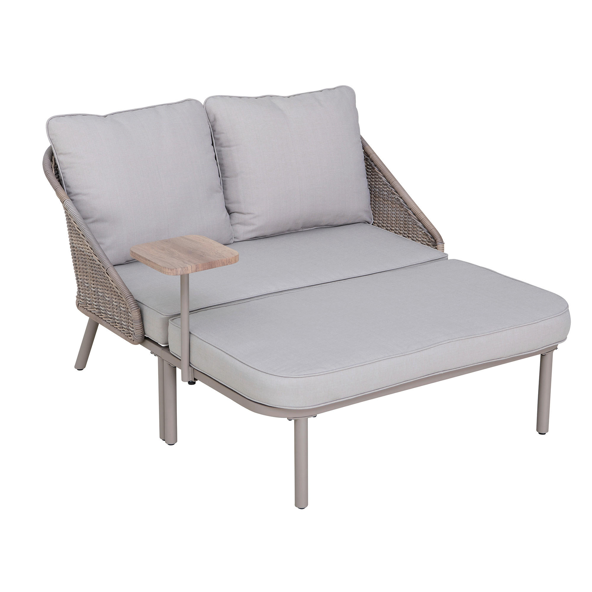DOPPELLIEGE 142/82/128 cm Rattan  - Naturfarben/Grau, Basics, Holz/Kunststoff (142/82/128cm) - Modante