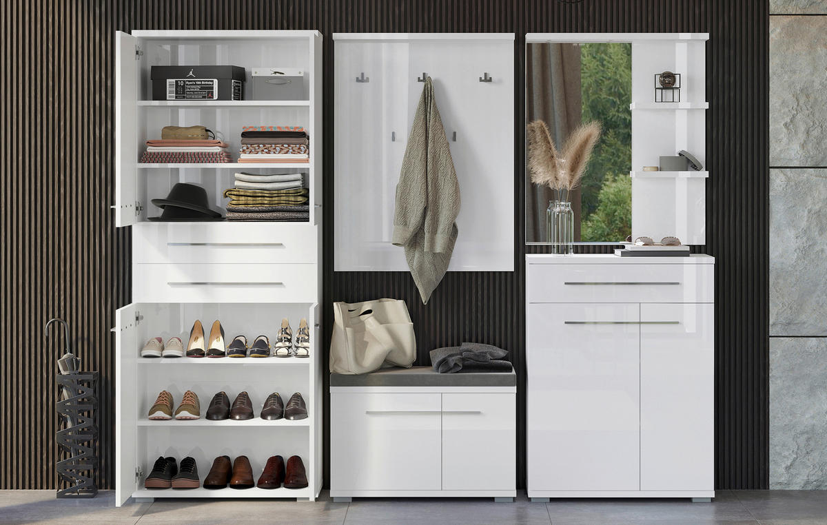 OMARA ZA ČEVLJE bela, bela, visoki sijaj - bela/visoki sijaj, Moderno, umetna masa/leseni material (76/117/35cm) - Voleo