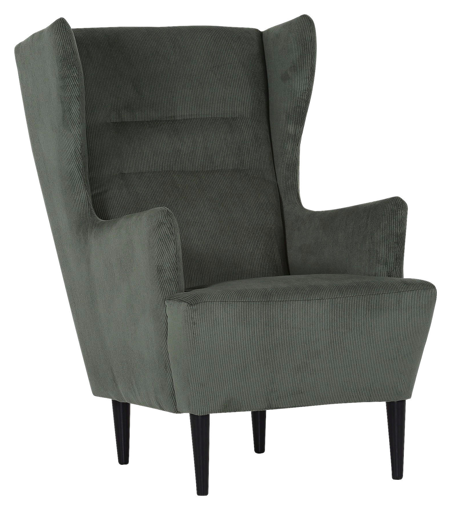 OHRENSESSEL Cord Olivgrün  - Schwarz/Olivgrün, Design, Holz/Textil (70/104/90cm) - Carryhome