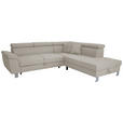 ECKSOFA inkl. Funktionen Ecru Webstoff  - Ecru/Silberfarben, Design, Textil/Metall (257/226cm) - Xora