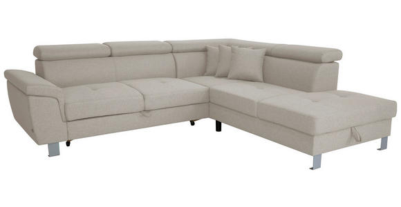 ECKSOFA in Webstoff Ecru  - Ecru/Silberfarben, Design, Textil/Metall (257/226cm) - Xora