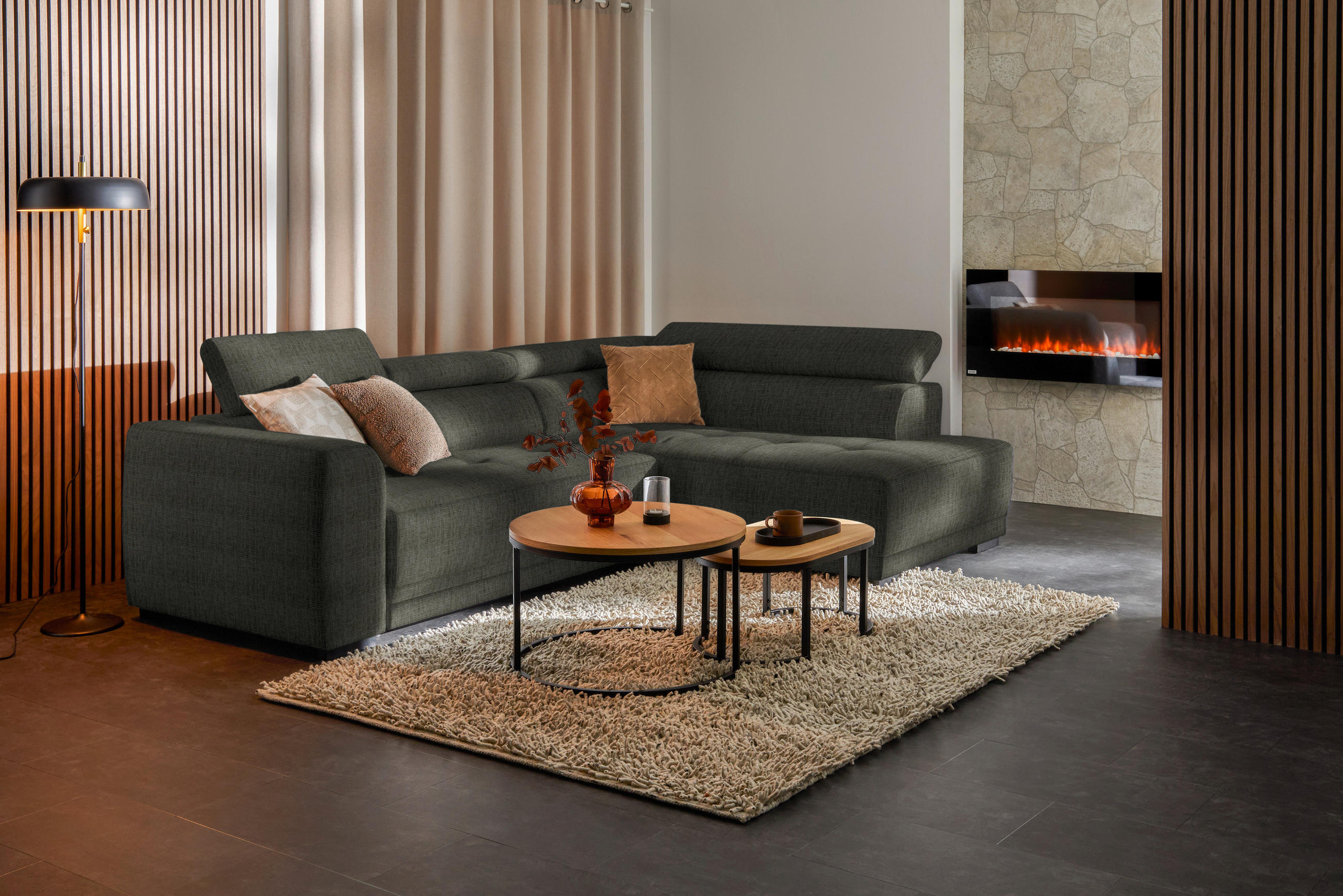 ECKSOFA in Chenille Graubraun  284/205 cm  - Graubraun/Schwarz, Design, Kunststoff/Textil (284/205cm) - Xora