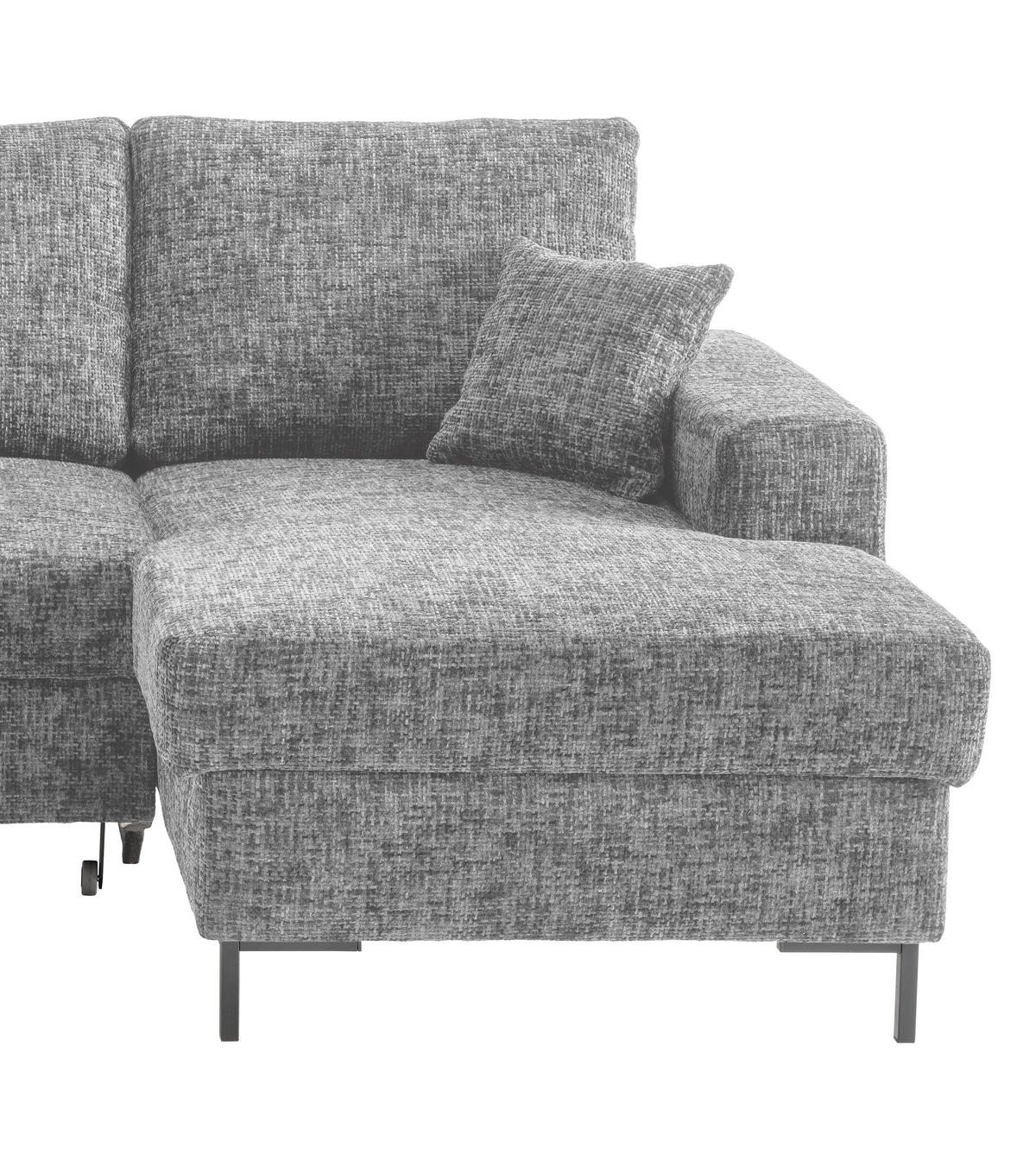 ECKSCHLAFSOFA  mit Rücken echt Struktur Silberfarben  - Silberfarben/Schwarz, KONVENTIONELL, Textil/Metall (237/143cm) - Livetastic