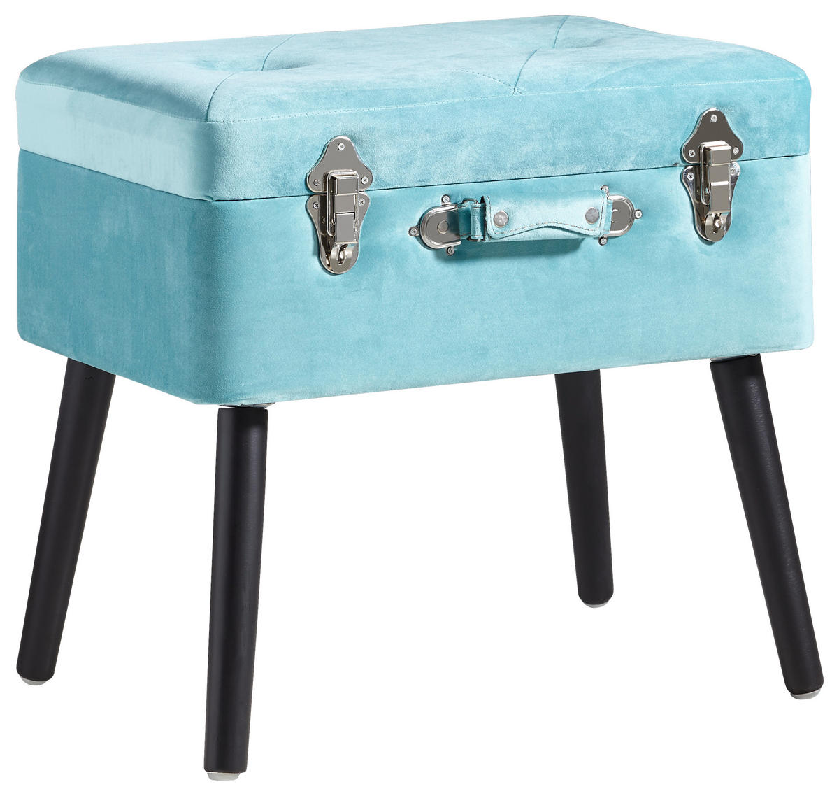 HOCKER Samt Kiefer Blau, Schwarz  - Blau/Schwarz, Trend, Holz/Textil (50/46/35cm) - Xora