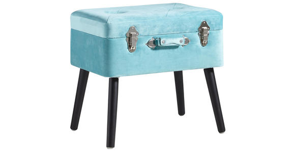 HOCKER Samt Kiefer Blau, Schwarz  - Blau/Schwarz, Trend, Holz/Textil (50/46/35cm) - Xora