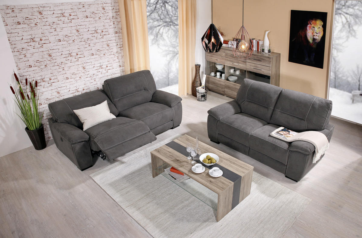 GARNITURA ZA SEDENJE tamnosiva  - tamnosiva/crna, Dizajnerski, tekstil (216/175/97/100cm) - Novel