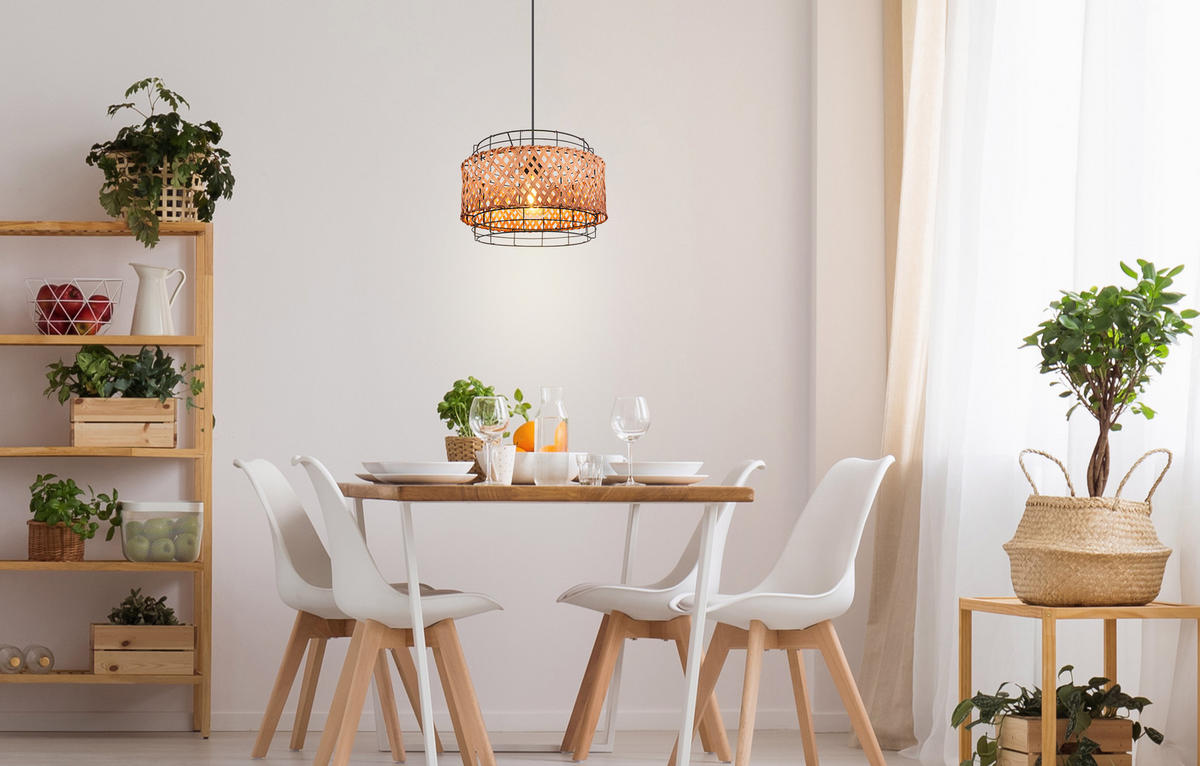 HÄNGELEUCHTE 35/120 cm    - Dunkelbraun/Schwarz, Basics, Naturmaterialien/Metall (35/120cm) - Globo