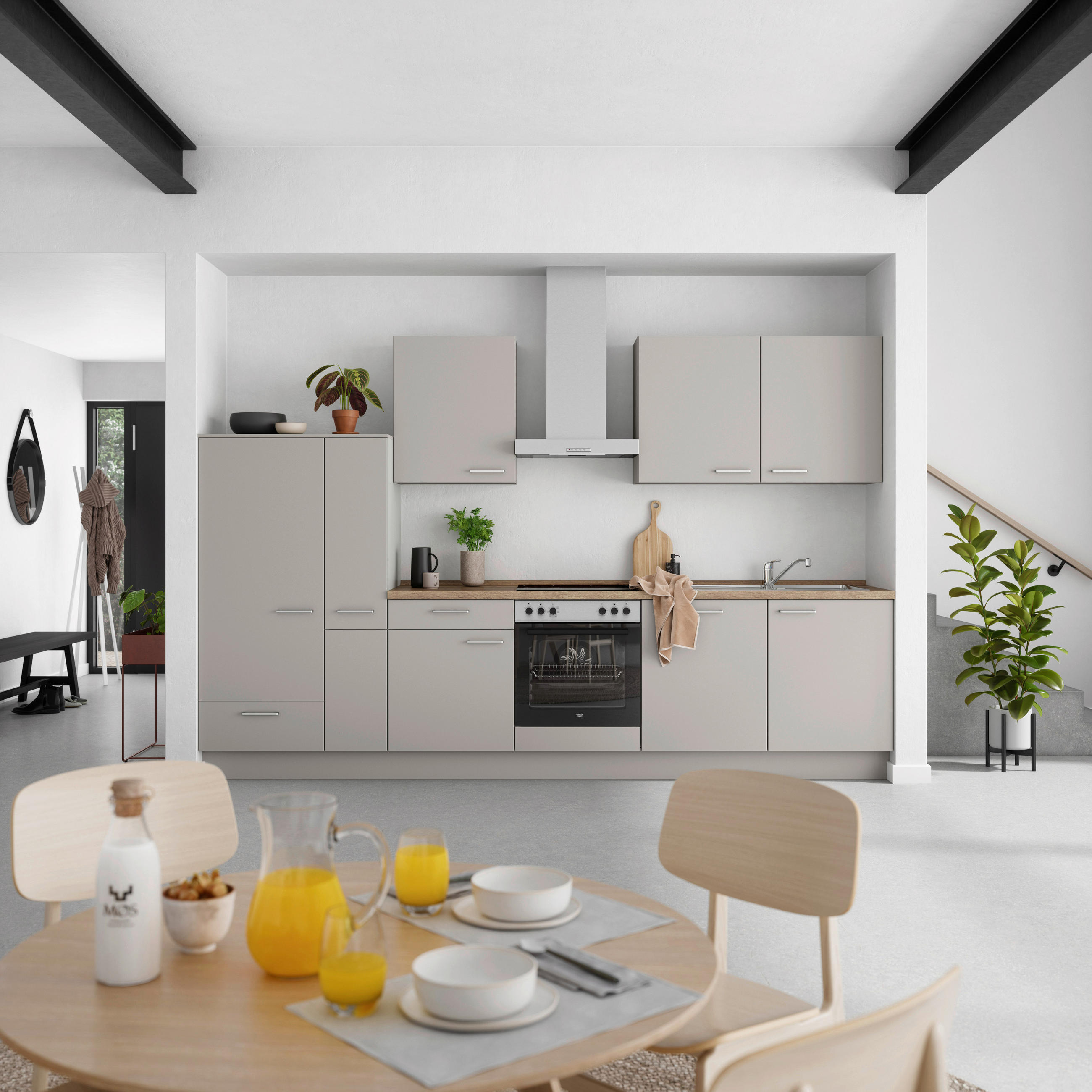 KÜCHENBLOCK 330 cm   in Grau, Eiche dunkel  - Eiche dunkel/Edelstahlfarben, MODERN, Holzwerkstoff/Metall (330cm) - Nobilia