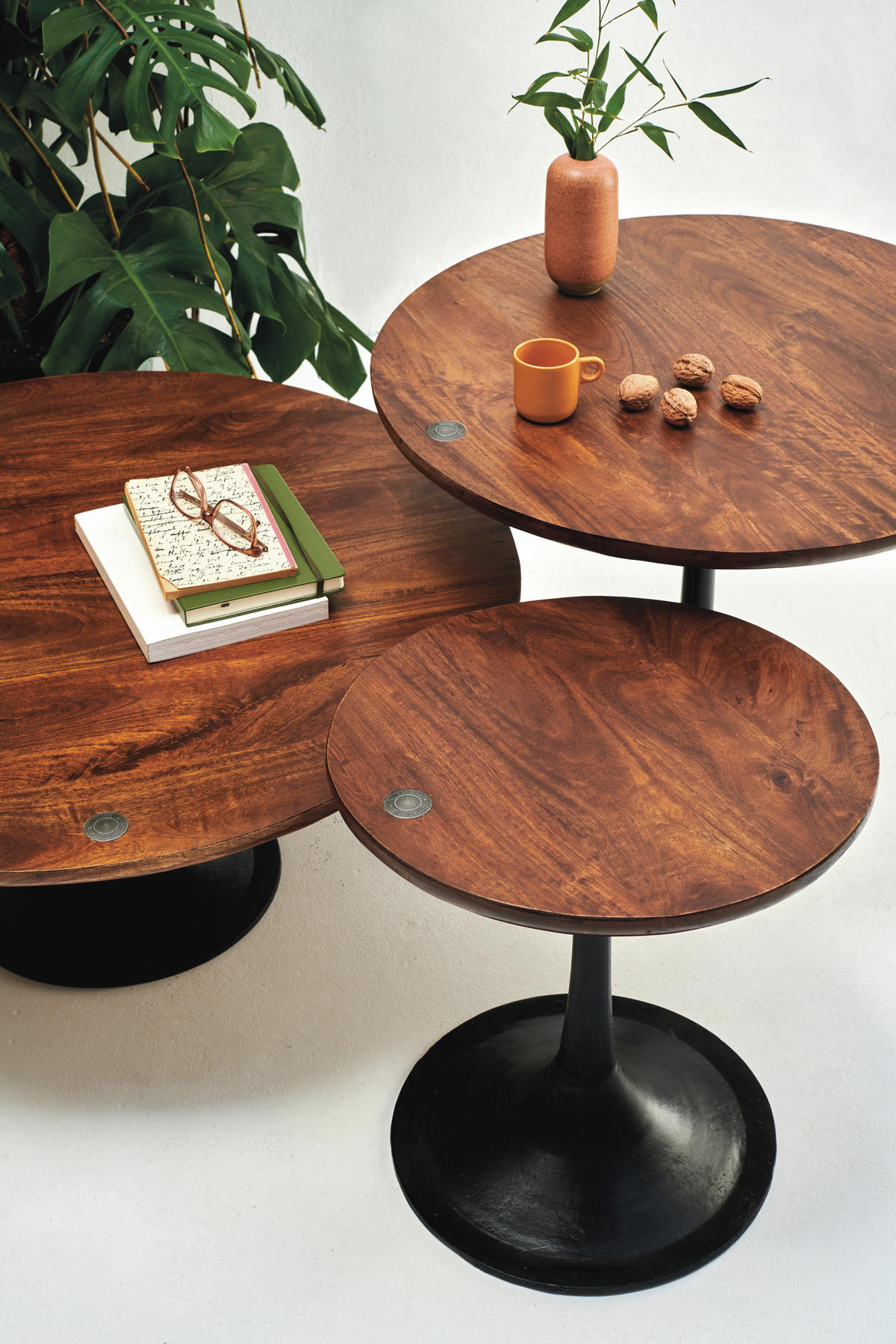 BEISTELLTISCH 40/40/42 cm Mangoholz massiv Braun, Schwarz rund  - Schwarz/Braun, Design, Holz/Metall (40/40/42cm) - MID.YOU