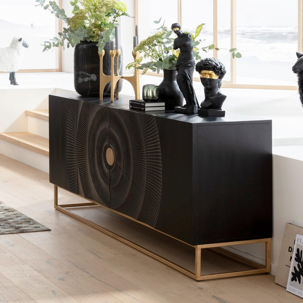 SIDEBOARD  in 177/75/45 cm  - Dunkelbraun/Goldfarben, Design, Holz/Metall (177/75/45cm) - Kare-Design