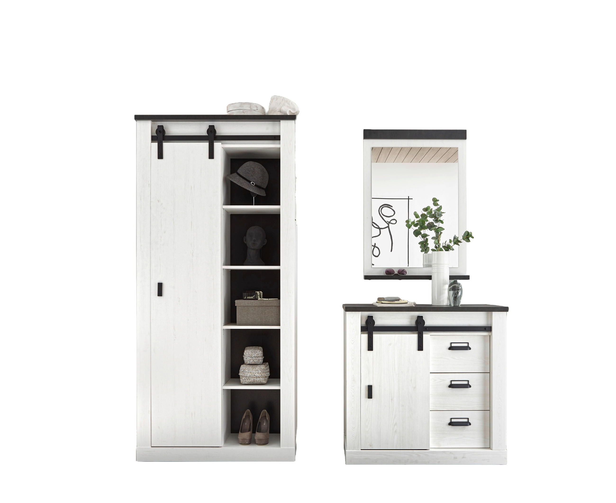 GARDEROBE 3-teilig  in 206/201/43 cm  - Anthrazit/Weiß, Design, Glas/Holzwerkstoff (206/201/43cm) - Modante