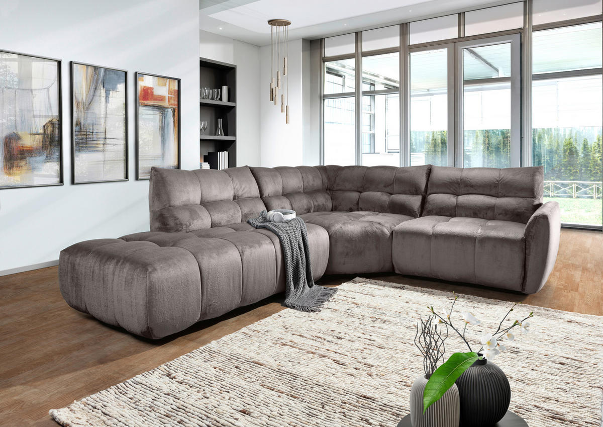 ECKSOFA Grau Flachgewebe  - Schwarz/Grau, MODERN, Kunststoff/Textil (275/235cm) - Landscape