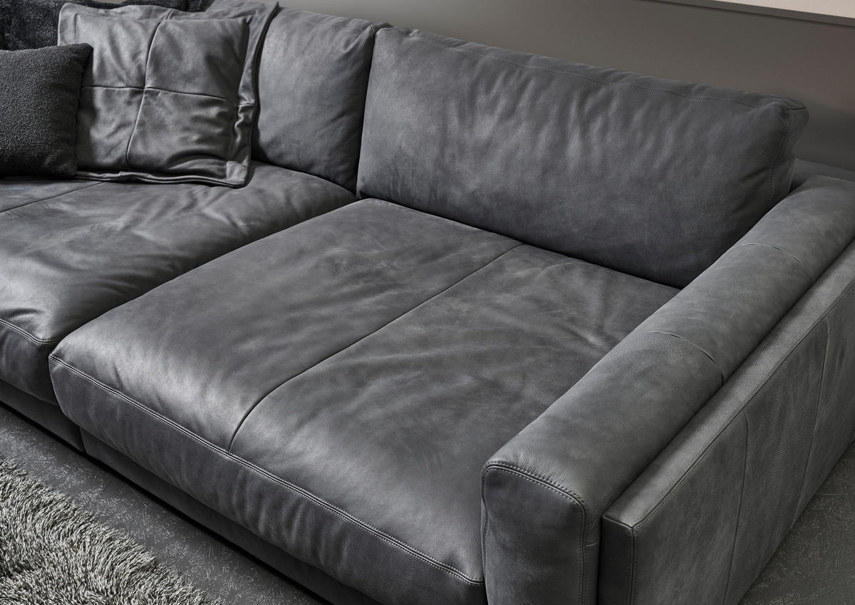 BIGSOFA Echtleder Anthrazit  - Anthrazit/Schwarz, Design, Leder/Kunststoff (294/85/150cm) - Pure Home Lifestyle