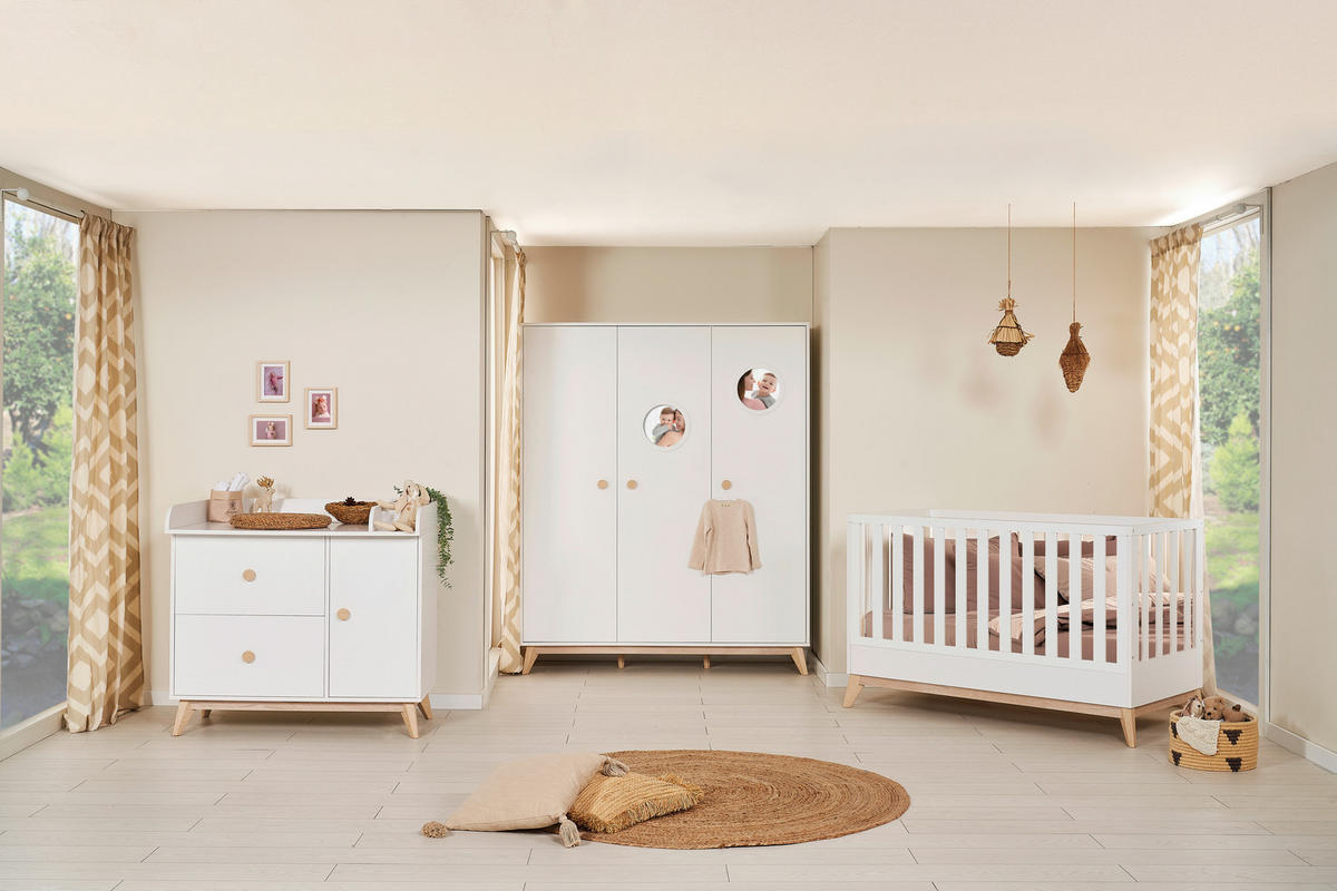 BABYKLEIDERSCHRANK Viggo  - Eichefarben/Weiß, Basics, Holzwerkstoff/Kunststoff (140/193/52cm) - Jimmylee