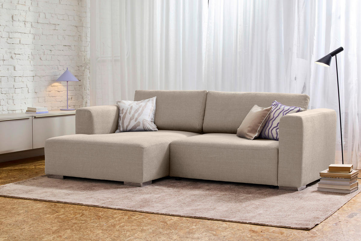 ECKSOFA inkl. Funktion Heaven Beige Flachgewebe  - Chromfarben/Beige, KONVENTIONELL, Textil/Metall (162/242cm) - Tom Tailor