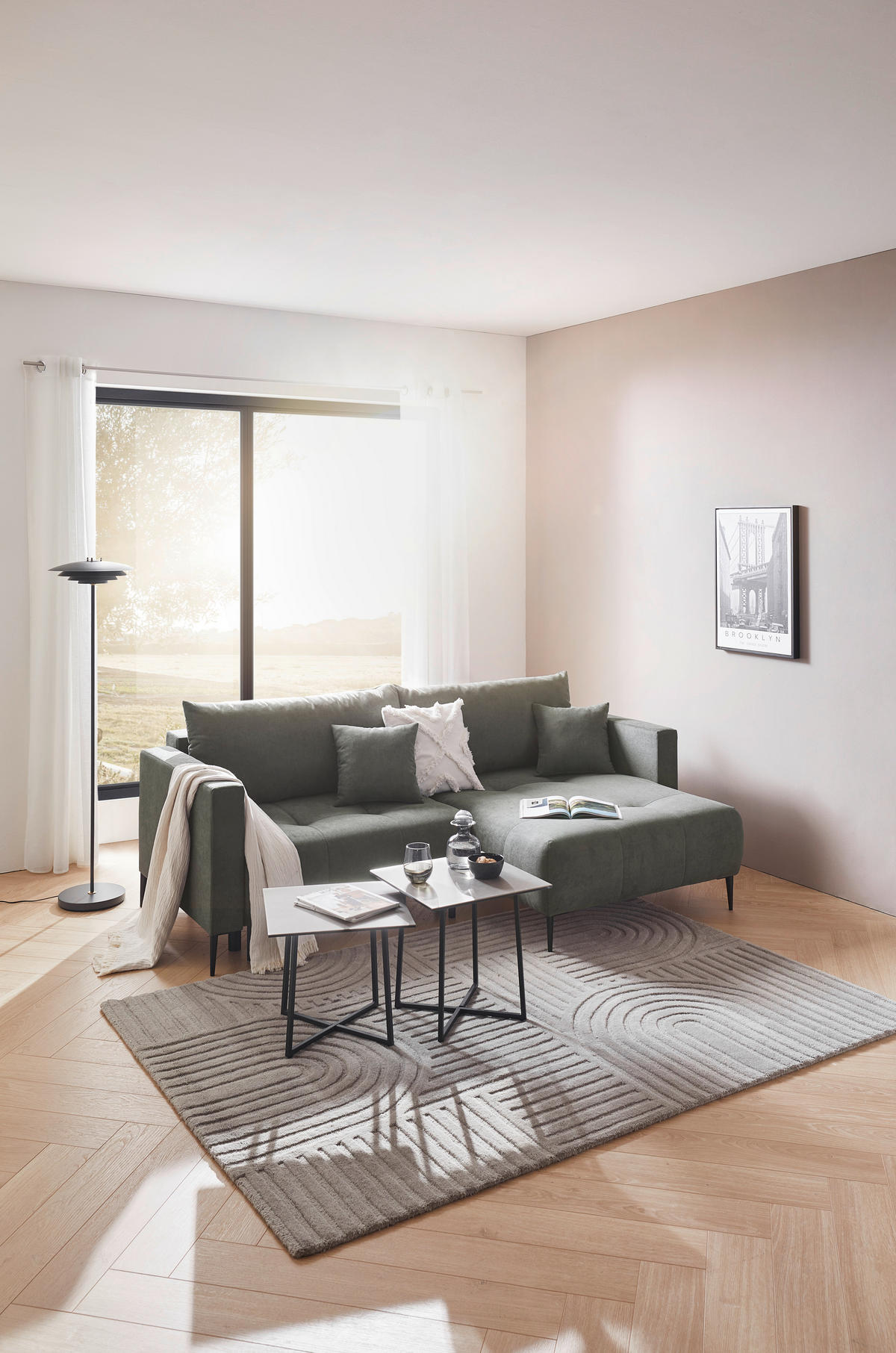ECKSOFA in Velours Schlammfarben  - Schlammfarben/Schwarz, KONVENTIONELL, Textil/Metall (226/155cm) - Carryhome