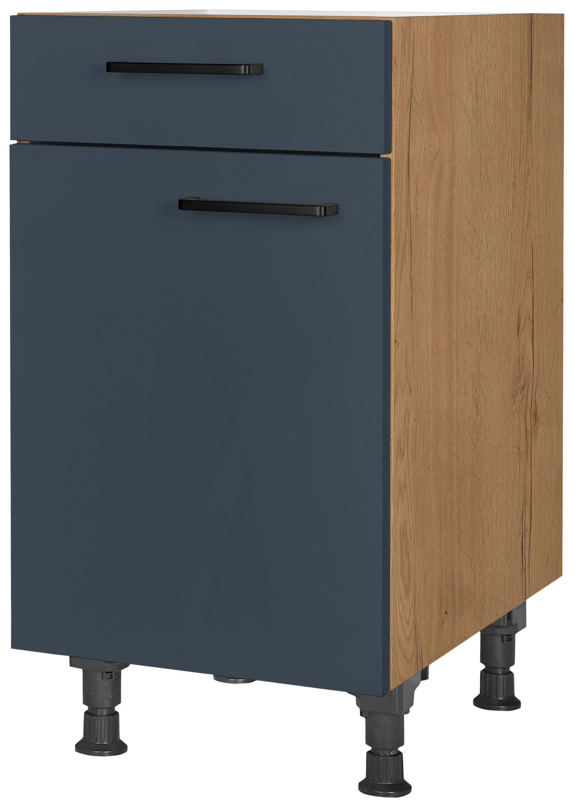 Nobilia Schubkastenunterschrank Easytouch Blau, Eiche 45x87x56 cm