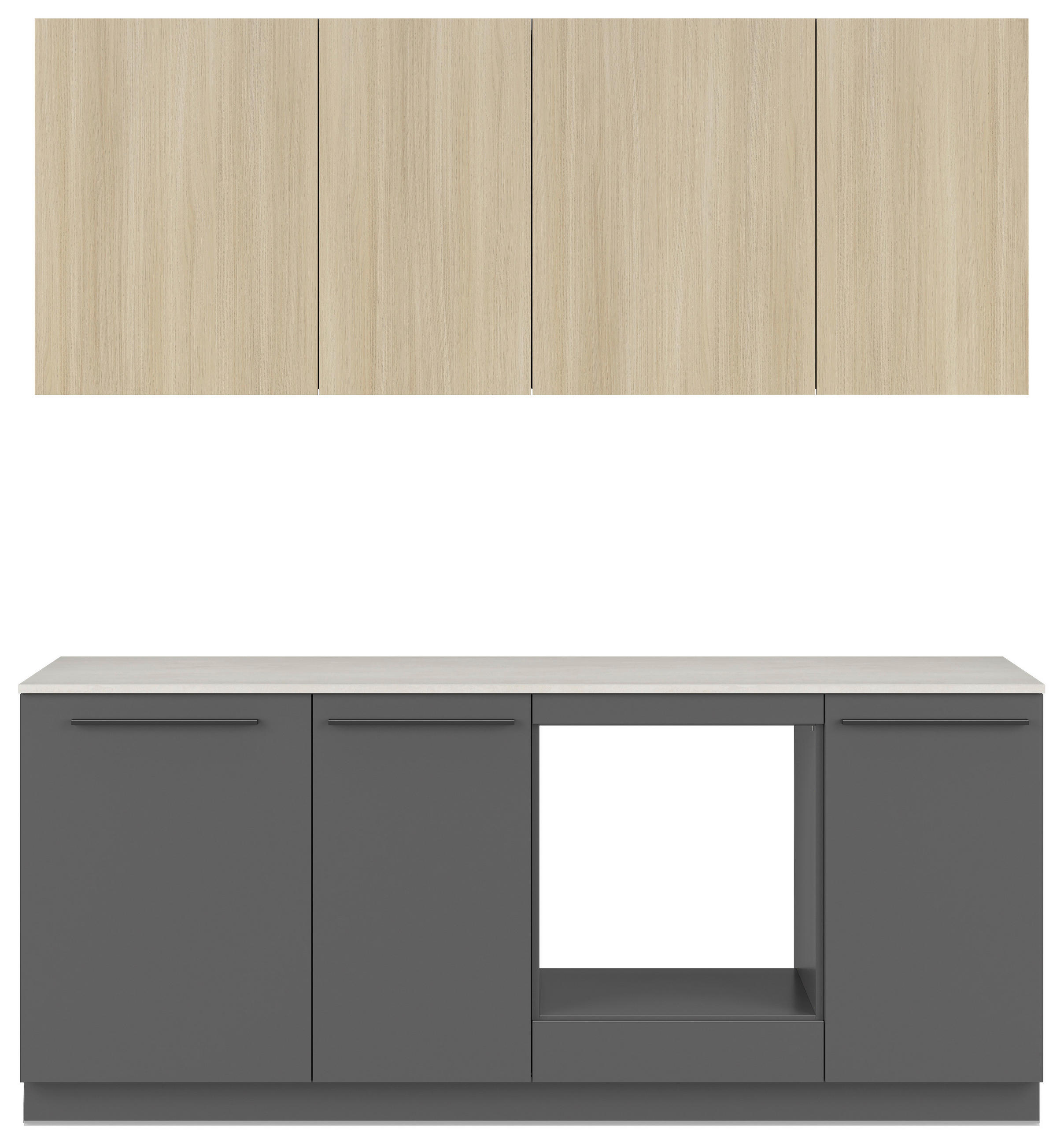 KÜCHENBLOCK 210 cm   in Grau, Eichefarben  - Eichefarben/Schwarz, Basics, Holzwerkstoff/Kunststoff (210cm) - Visiona