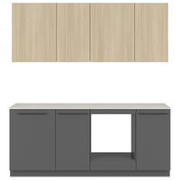 KÜCHENBLOCK 210 cm   in Grau, Eichefarben  - Eichefarben/Schwarz, Basics, Holzwerkstoff/Kunststoff (210cm) - Visiona