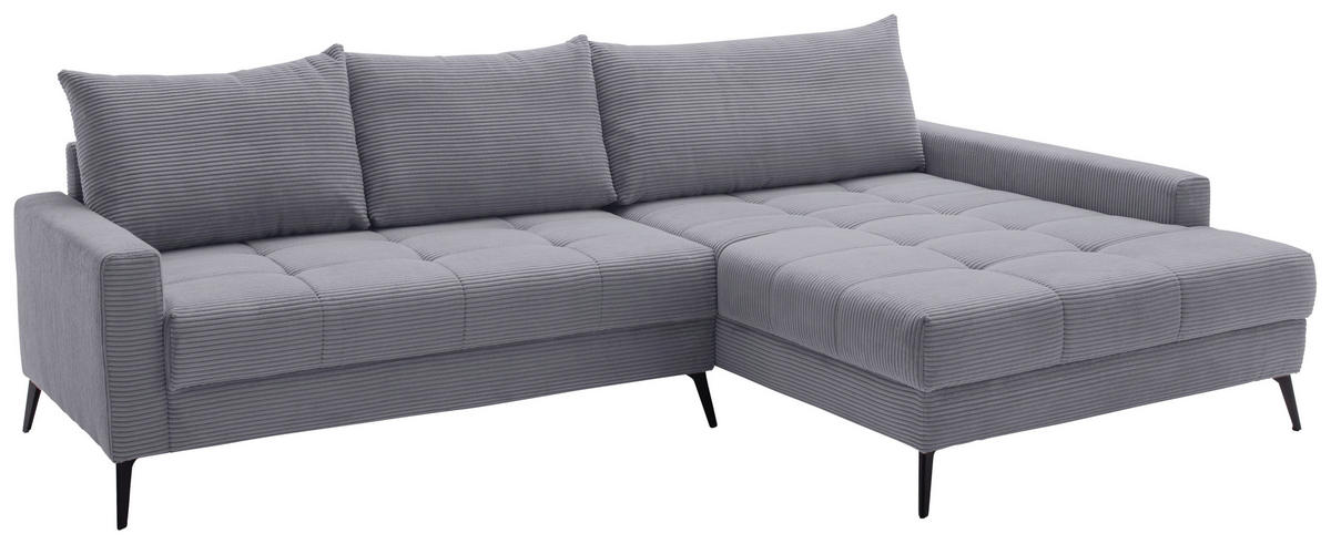 ECKSOFA Grau Cord  - Schwarz/Grau, KONVENTIONELL, Textil/Metall (280/173cm) - Hom`in