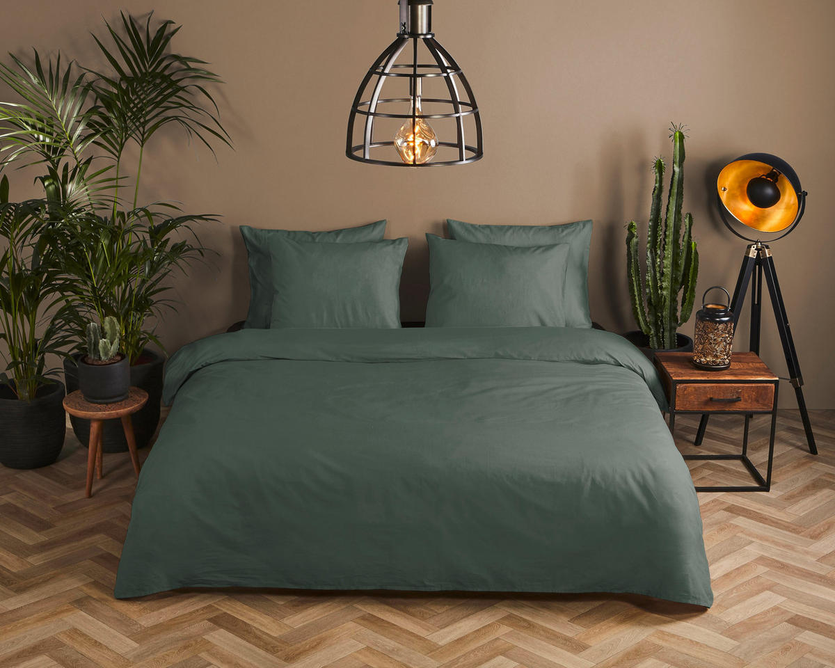 BETTWÄSCHE Uni Dark Olive Satin 135/200 cm  - Olivgrün, Basics, Textil (135/200cm)