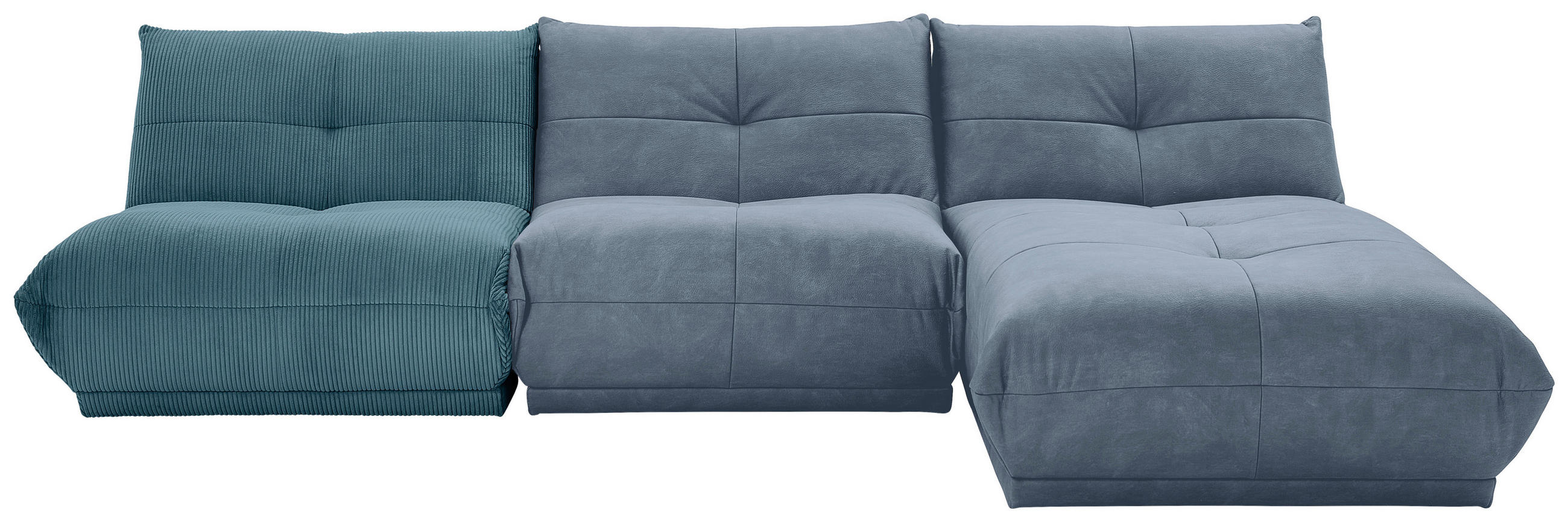 ECKSOFA in Cord, Lederlook Petrol, Blaugrau - Blaugrau/Petrol, Trend, Textil (315/185cm) - Livetastic