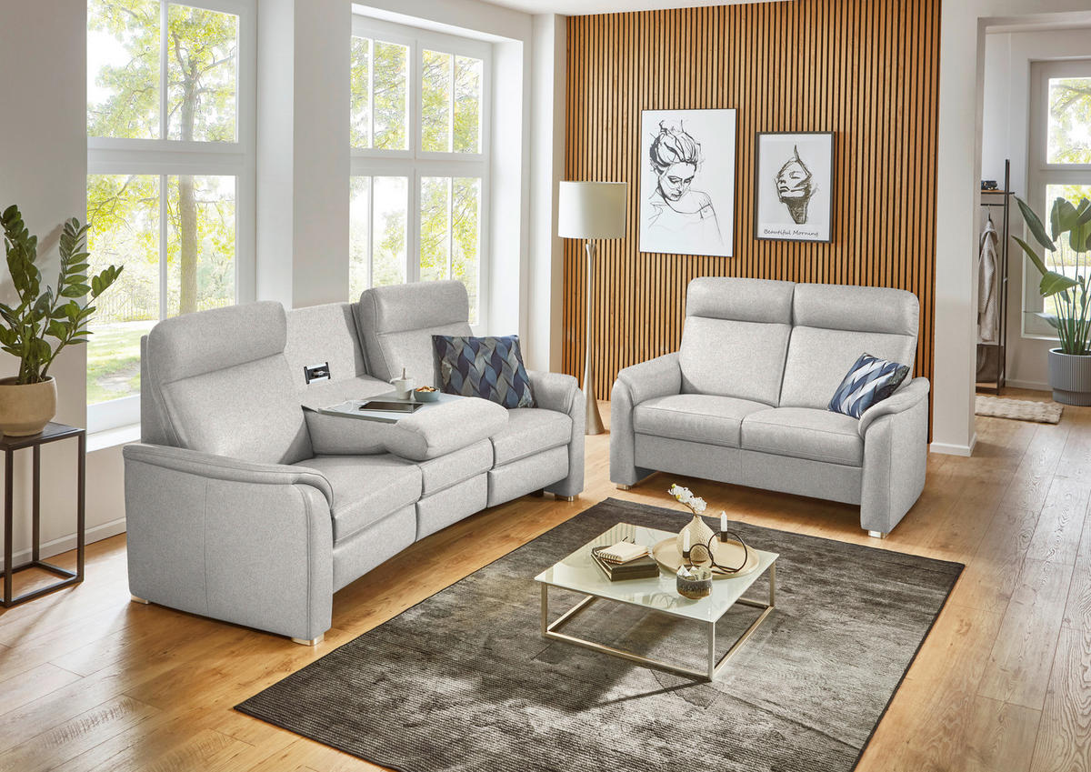 SITZGARNITUR  in Flachgewebe Ecru  - Ecru/Alufarben, KONVENTIONELL, Textil/Metall (218/156/107/103/95cm) - Beldomo Comfort