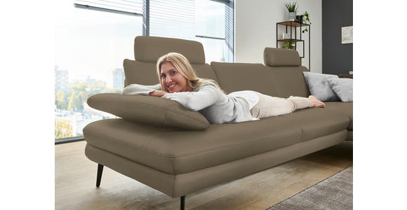 ECKSOFA in Echtleder Beige 310/180 cm - Beige/Schwarz, Design, Leder/Metall (310/180cm) - Dieter Knoll