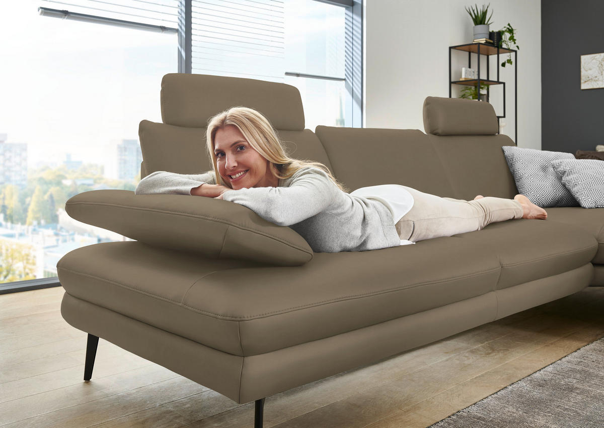 ECKSOFA in Echtleder Beige  310/180 cm  - Beige/Schwarz, Design, Leder/Metall (310/180cm) - Dieter Knoll