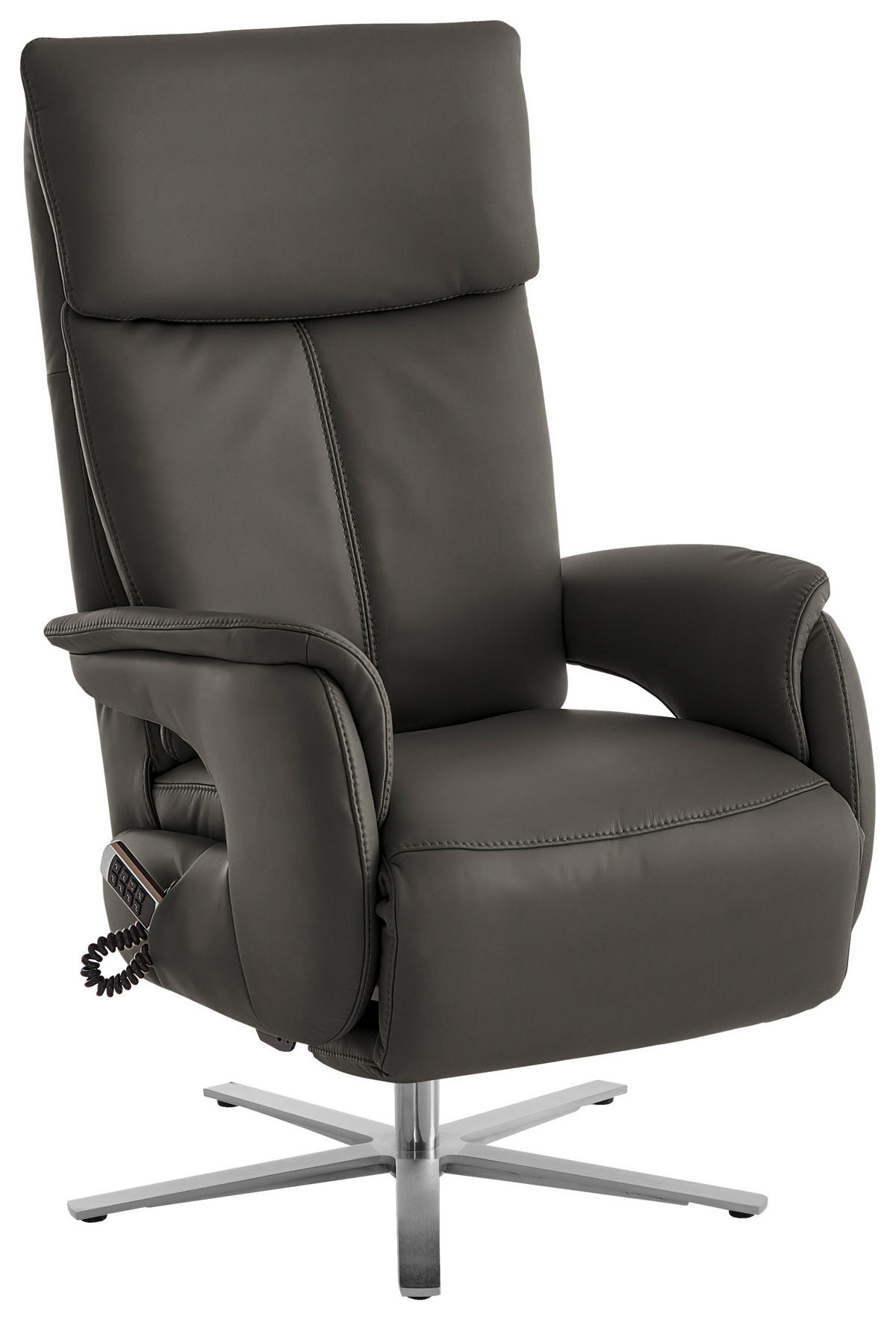 RELAXSESSEL in Leder Grau  - Edelstahlfarben/Grau, Design, Leder/Metall (70/124/85cm) - Cantus