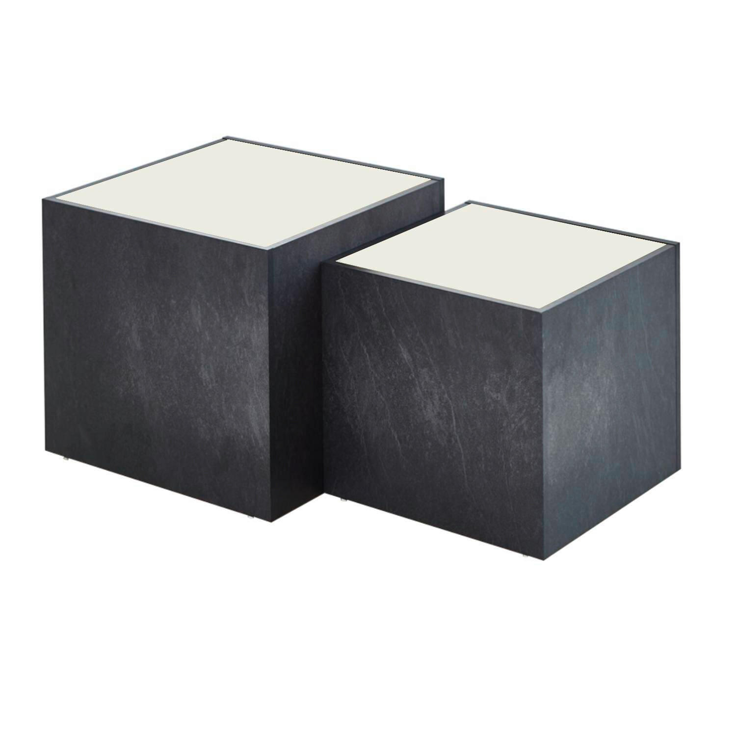 Mid.you Couchtisch Weiß, Schiefer 50-43x40-35x50-43 cm