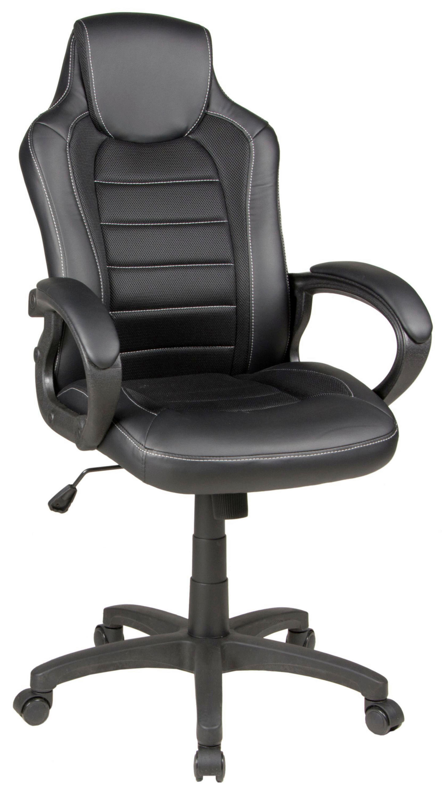 CHEFSESSEL Lederlook, Netz Schwarz  - Schwarz/Weiß, KONVENTIONELL, Textil (61/109-121/61cm) - Boxxx