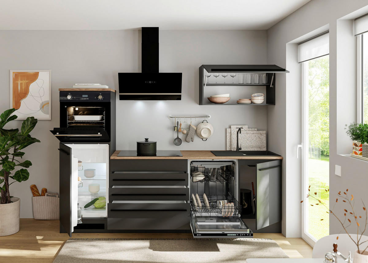 KÜCHENLEERBLOCK 260 cm  in Schwarz  - Eichefarben/Schwarz, KONVENTIONELL, Holzwerkstoff/Kunststoff (260cm) - P & B