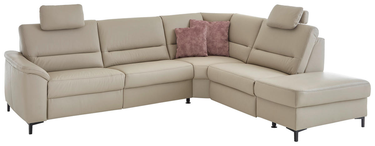 ECKSOFA in Echtleder Perlmutt  - Perlmutt/Schwarz, Konventionell, Leder/Metall (290/247cm) - Beldomo Premium