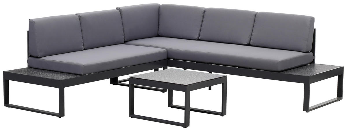LOUNGEGARNITUR 219/220 cm Aluminium  - Dunkelgrau/Anthrazit, LIFESTYLE, Glas/Textil (219/220cm) - Ambia Garden