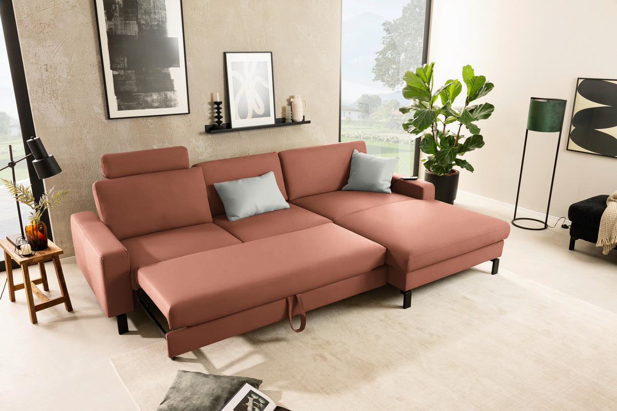 ECKSOFA Cord Rostfarben  - Rostfarben/Schwarz, Design, Textil/Metall (298/185cm) - Pure Home Lifestyle