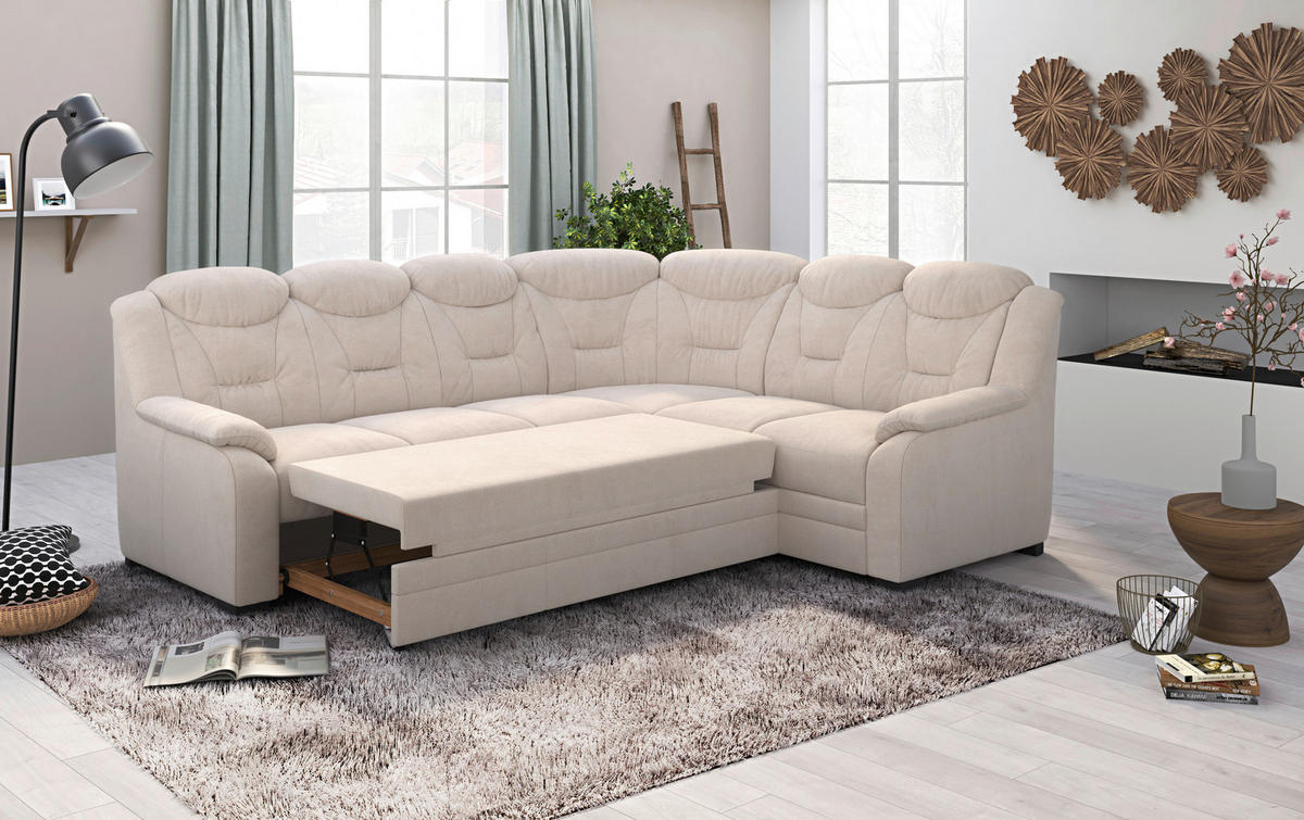 ECKSOFA in Chenille Beige  - Beige/Schwarz, Basics, Kunststoff/Textil (263/211cm) - MID.YOU