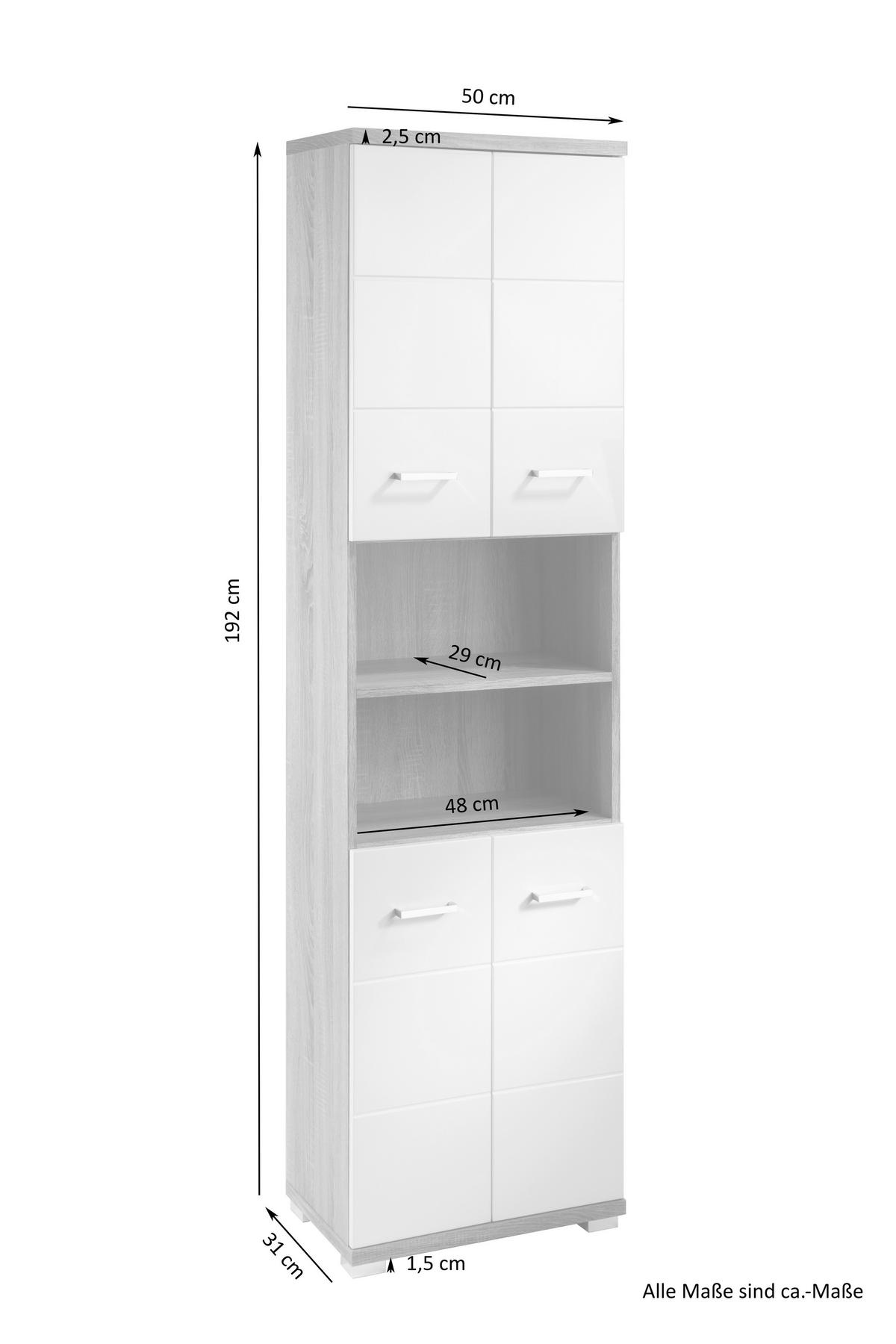 HOCHSCHRANK 50/192/31,5 cm  - Chromfarben/Weiß Hochglanz, MODERN, Holzwerkstoff/Kunststoff (50/192/31,5cm) - MID.YOU