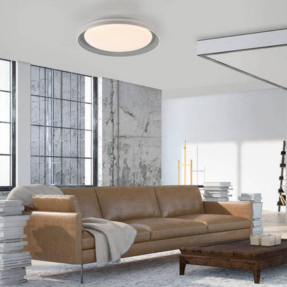 STROPNÍ LED SVÍTIDLO, 43/43/8,5 cm - šedá, Design, kov/plast (43/43/8,5cm)