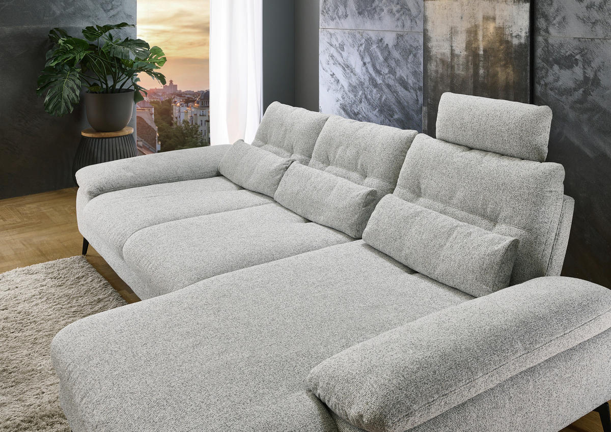 ECKSOFA Hellgrau Flachgewebe  - Hellgrau/Schwarz, Design, Textil/Metall (303/168cm) - Valdera
