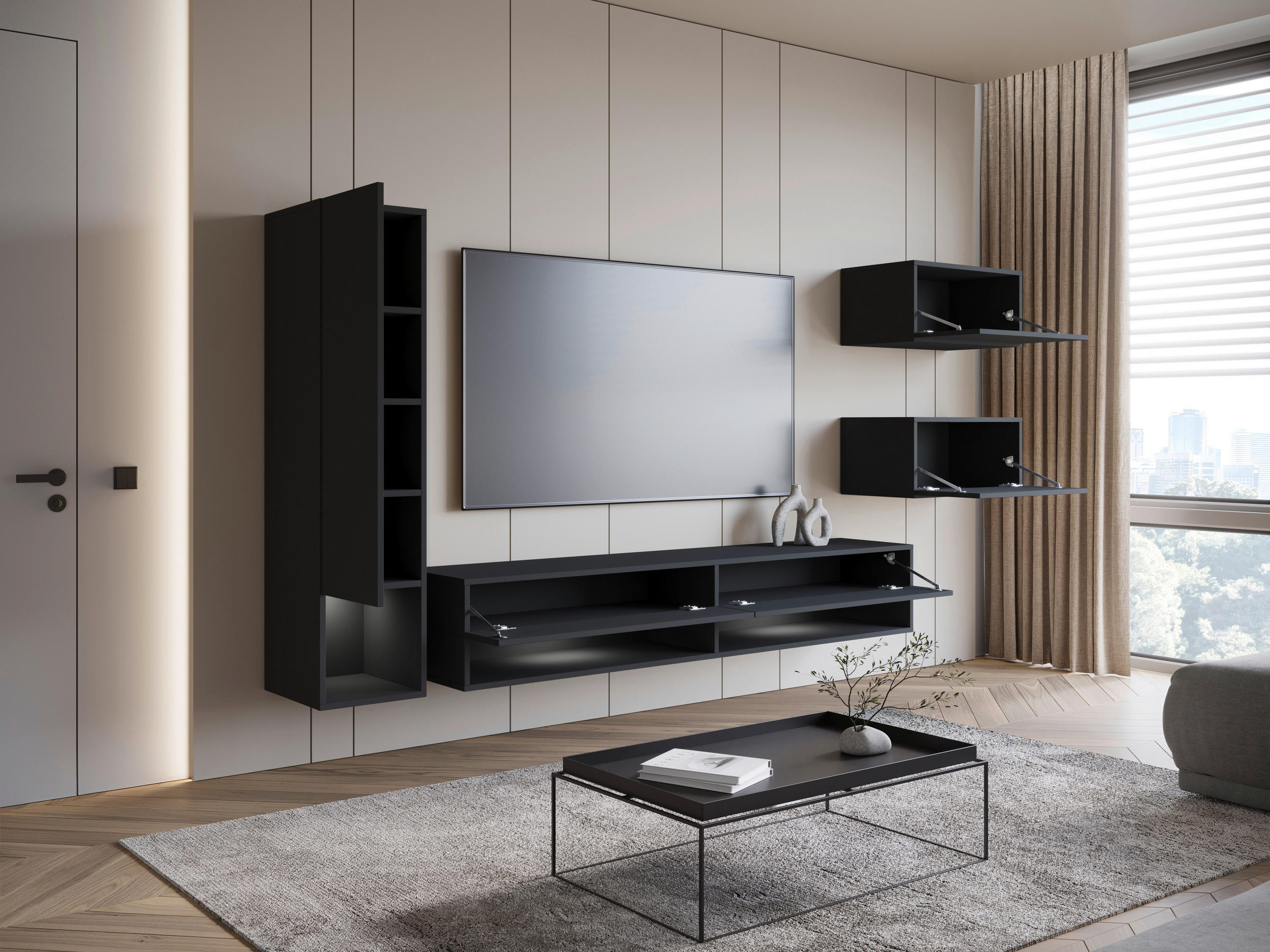 DNEVNI REGAL, črna - črna, Basics, leseni material (270/130/32,5cm) - P & B