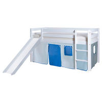 SPIELBETT Absturzsicherung, Leiter, Rutsche, Vorhang 90/200 cm  in Weiß, Hellblau, Dunkelblau  - Weiß/Dunkelblau, Natur, Holz (90/200cm) - MID.YOU