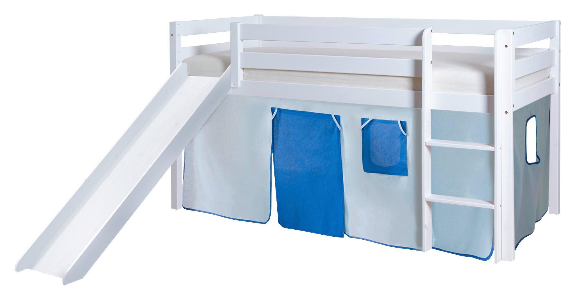 Spielbett Manuel Weiß/Blau Kiefer Massiv 90 cm Rutsche