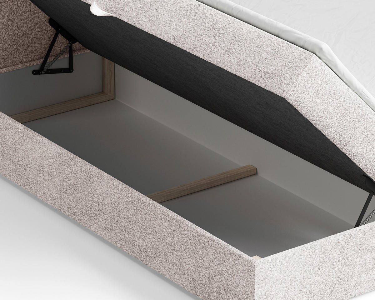 BOXBETT 140/200 cm,  in Elfenbein, Bettkasten, Topper,  - Elfenbein/Schwarz, MODERN, Holz/Kunststoff (140/200cm) - MID.YOU